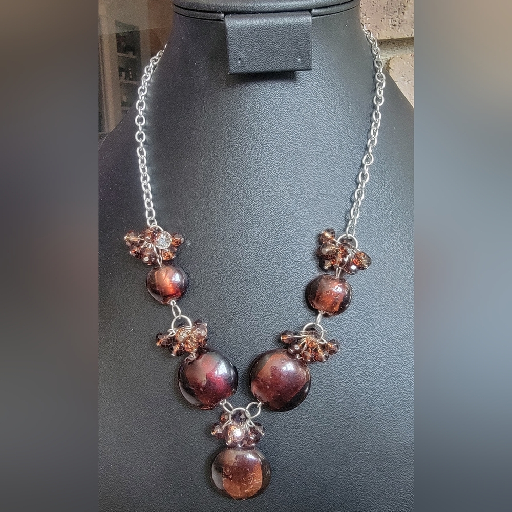 Bold Statement Deep Brown Glass Beaded Necklace
